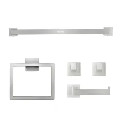VEVOR Brushed Nickel Bathroom Hardware Set, 5 Pieces Bathroom Accessories Set, Stainless Steel 24 inch Towel Bar, Towel Rack, 2 Robe Towel Hooks, Toilet Paper Holder for Bath Room, Wall Mounted