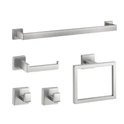 VEVOR Brushed Nickel Bathroom Hardware Set, 5 Pieces Bathroom Accessories Set, Stainless Steel 24 inch Towel Bar, Towel Rack, 2 Robe Towel Hooks, Toilet Paper Holder for Bath Room, Wall Mounted