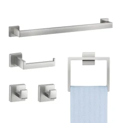 VEVOR Brushed Nickel Bathroom Hardware Set, 5 Pieces Bathroom Accessories Set, Stainless Steel 24 inch Towel Bar, Towel Rack, 2 Robe Towel Hooks, Toilet Paper Holder for Bath Room, Wall Mounted