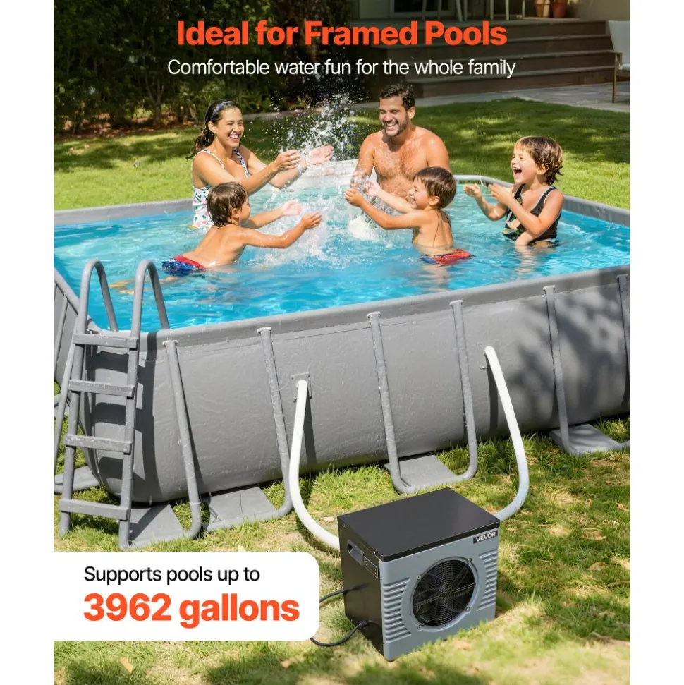 VEVOR 14710 BTU Pool Heat Pump, Electric Pool Heater for Above Ground Up to 3962 Gallons, Max COP 5.13, Heating & Cooling Dual Mode, Low Noise Smart Inverter Compressor, GFCI Protection for Swimming