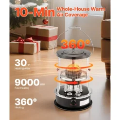 VEVOR 9000 BTU Portable Kerosene Heater & Stove, 2 in 1 Non-Electric Indoor Outdoor Heater with Adjustable Height & Flame & Easy Storage,for Camping, Hunting, Cooking, Home, Garage, Black