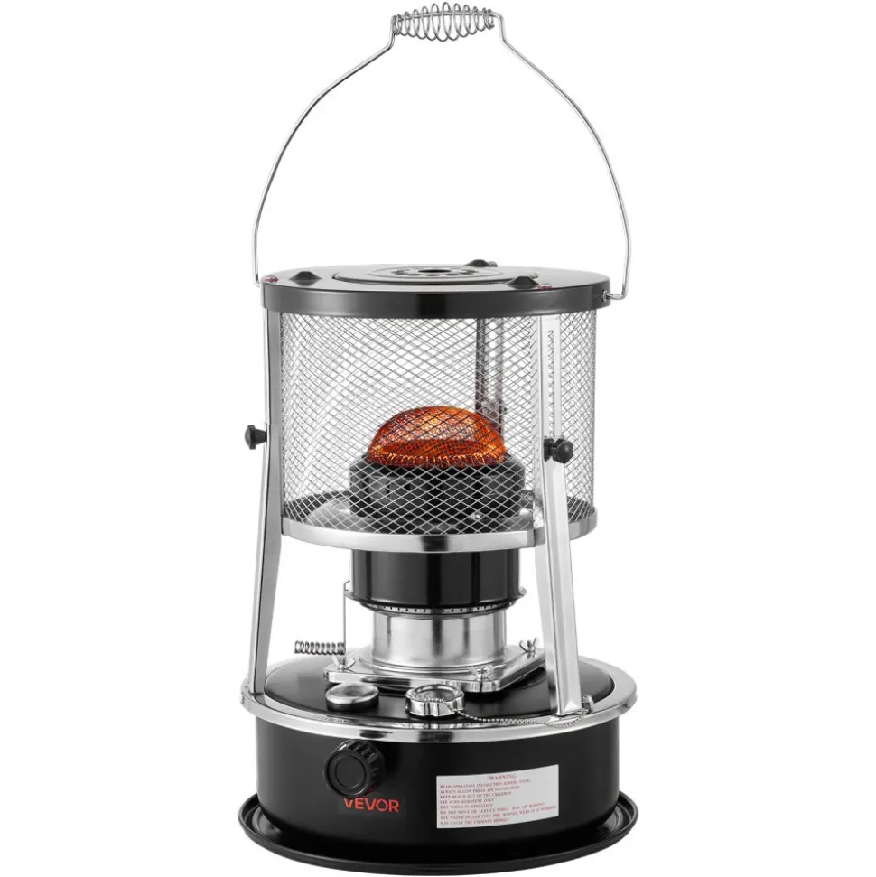 VEVOR 9000 BTU Portable Kerosene Heater & Stove, 2 in 1 Non-Electric Indoor Outdoor Heater with Adjustable Height & Flame & Easy Storage,for Camping, Hunting, Cooking, Home, Garage, Black