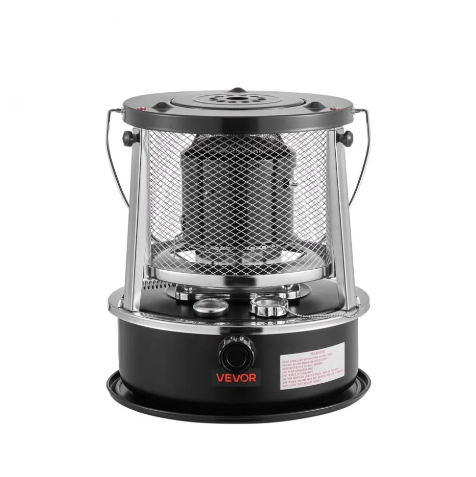 VEVOR 9000 BTU Portable Kerosene Heater & Stove, 2 in 1 Non-Electric Indoor Outdoor Heater with Adjustable Height & Flame & Easy Storage,for Camping, Hunting, Cooking, Home, Garage, Black