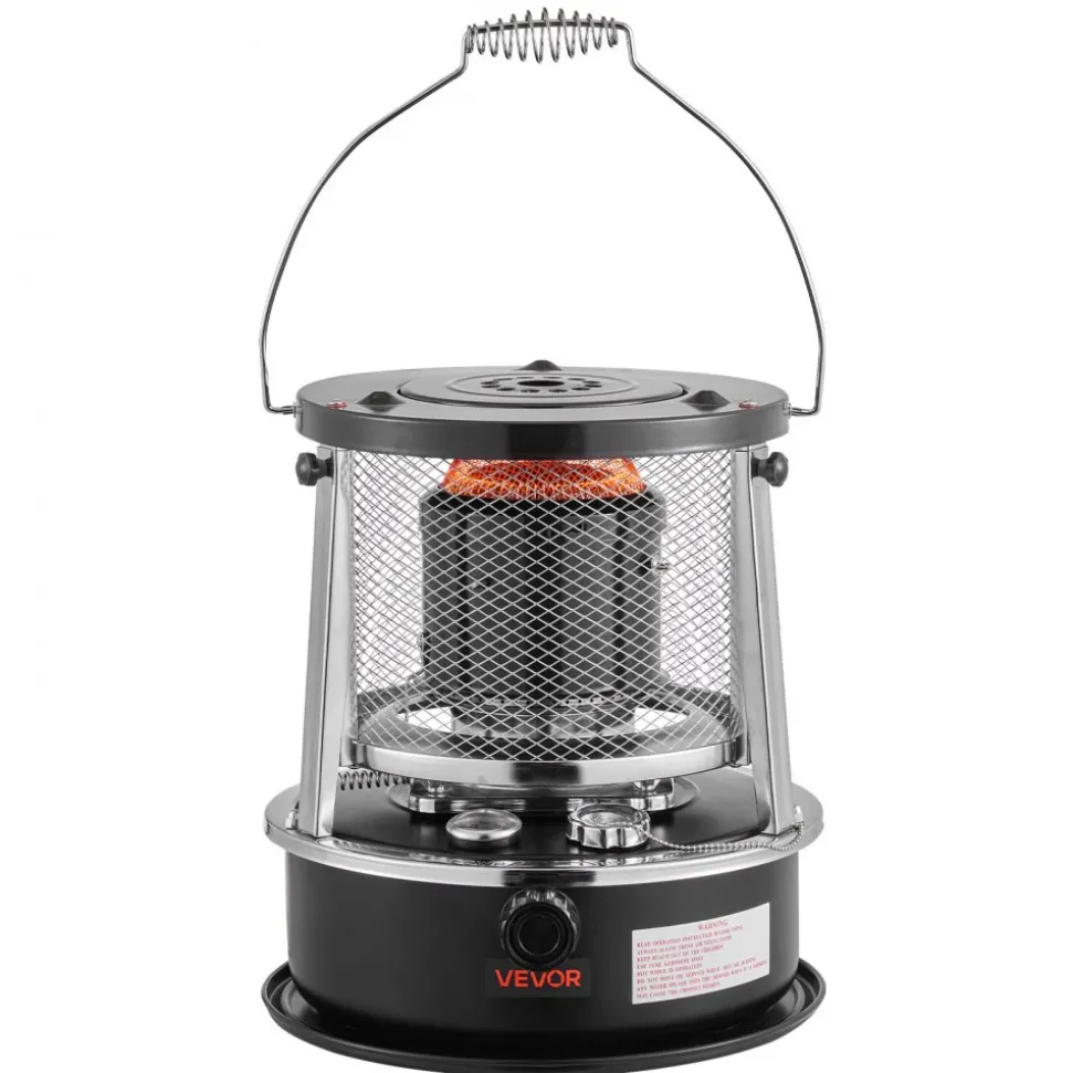 VEVOR 9000 BTU Portable Kerosene Heater & Stove, 2 in 1 Non-Electric Indoor Outdoor Heater with Adjustable Height & Flame & Easy Storage,for Camping, Hunting, Cooking, Home, Garage, Black