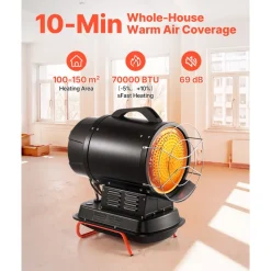 VEVOR 70000 BTU Radiant Kerosene Diesel Heater, Portable Industrial Space Heater with Adjustable Temp & Handle, Ideal for Jobsite/Garage/Warehouse/Workshop Construction Heating,Black