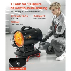 VEVOR 70000 BTU Radiant Kerosene Diesel Heater, Portable Industrial Space Heater with Adjustable Temp & Handle, Ideal for Jobsite/Garage/Warehouse/Workshop Construction Heating,Black