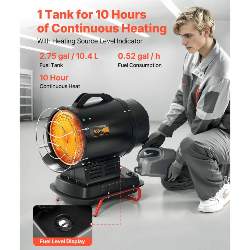 VEVOR 70000 BTU Radiant Kerosene Diesel Heater, Portable Industrial Space Heater with Adjustable Temp & Handle, Ideal for Jobsite/Garage/Warehouse/Workshop Construction Heating,Black