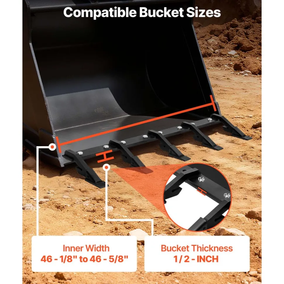 VEVOR Bucket Tooth Bar, 46 in Heavy Duty 5 Teeth Tractor Bucket Bar for Loader Tractor Loader Skidsteer, 4560 lbs Load Capacity, Bolt On Teeth Bars for Buckets Protection Efficient & Soil Excavation
