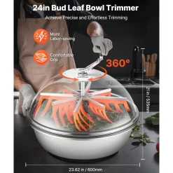 VEVOR Bud Leaf Bowl Trimmer, 24 in Manual Bud Trimmer, with Sharp Stainless Steel Blades, Visual Cutting, Wet & Dry Hydroponic Cutting Machine, Twisted Spin Cut for Plants Leaves Buds Flowers