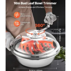 VEVOR Bud Leaf Bowl Trimmer, 16 in Manual Bud Trimmer, with Sharp Stainless Steel Blades, Visual Cutting, Wet & Dry Hydroponic Cutting Machine, Twisted Spin Cut for Plants Leaves Buds Flowers