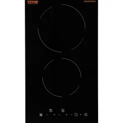 VEVOR Built in Electric Stove Top, 20 x 11.6 inch 2 Burners, 240V Glass Radiant Cooktop with Sensor Touch Control, Timer & Child Lock Included, 9 Power Levels for Simmer Steam Slow Cook Fry