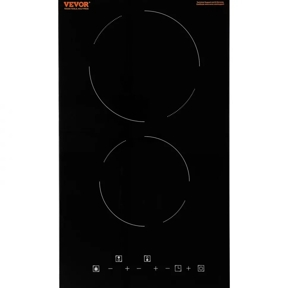 VEVOR Built in Electric Stove Top, 20 x 11.6 inch 2 Burners, 240V Glass Radiant Cooktop with Sensor Touch Control, Timer & Child Lock Included, 9 Power Levels for Simmer Steam Slow Cook Fry