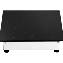 VEVOR Built in Electric Stove Top, 20 x 11.6 inch 2 Burners, 240V Glass Radiant Cooktop with Sensor Touch Control, Timer & Child Lock Included, 9 Power Levels for Simmer Steam Slow Cook Fry