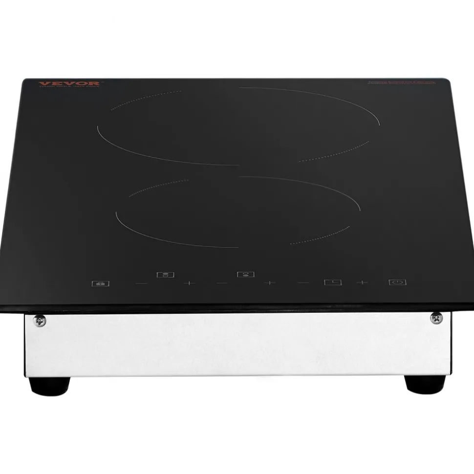 VEVOR Built in Electric Stove Top, 20 x 11.6 inch 2 Burners, 240V Glass Radiant Cooktop with Sensor Touch Control, Timer & Child Lock Included, 9 Power Levels for Simmer Steam Slow Cook Fry