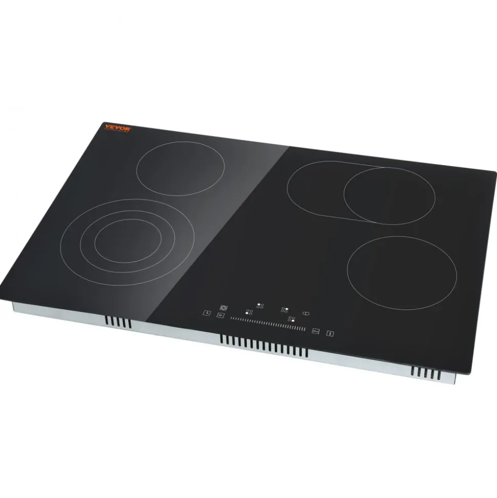 VEVOR Built in Electric Stove Top, 30.3 x 20.5 inch 4 Burners, 240V Glass Radiant Cooktop with Sensor Touch Control, Timer & Child Lock Included, 9 Power Levels for Simmer Steam Slow Cook Fry
