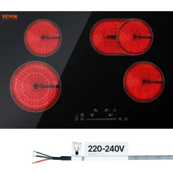 VEVOR Built in Electric Stove Top, 30.3 x 20.5 inch 4 Burners, 240V Glass Radiant Cooktop with Sensor Touch Control, Timer & Child Lock Included, 9 Power Levels for Simmer Steam Slow Cook Fry
