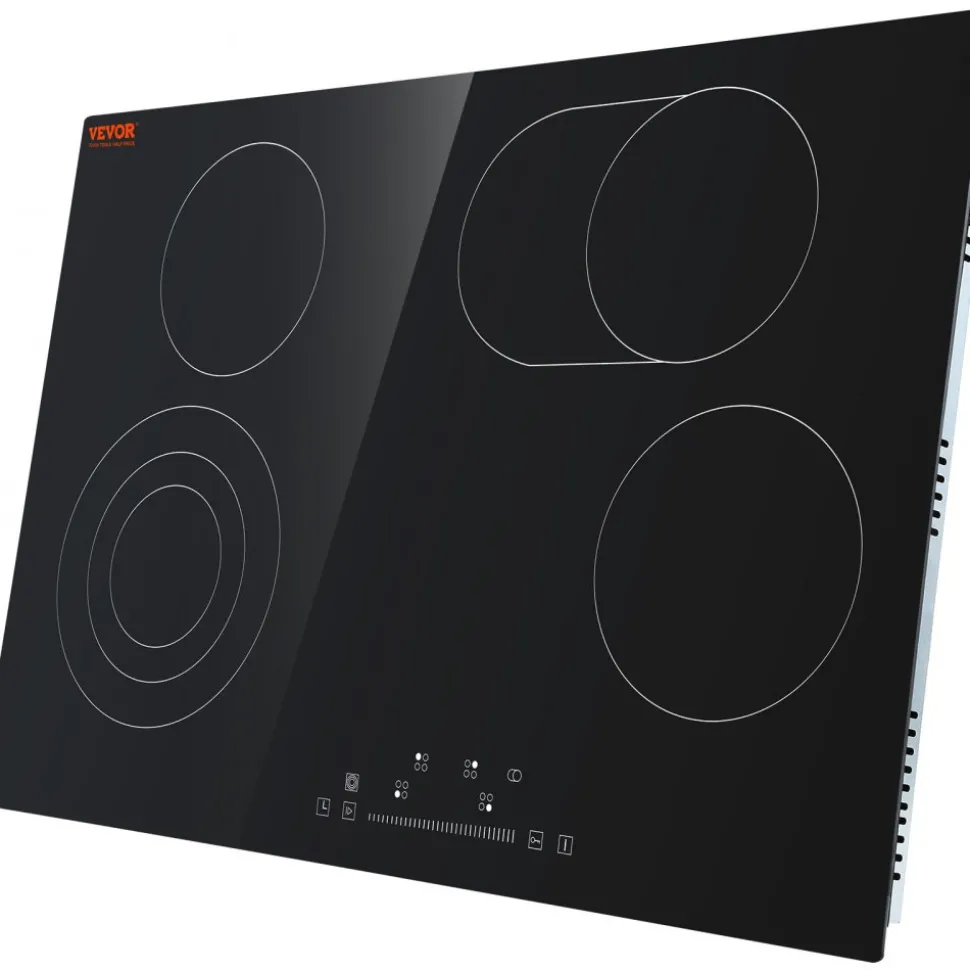 VEVOR Built in Electric Stove Top, 30.3 x 20.5 inch 4 Burners, 240V Glass Radiant Cooktop with Sensor Touch Control, Timer & Child Lock Included, 9 Power Levels for Simmer Steam Slow Cook Fry