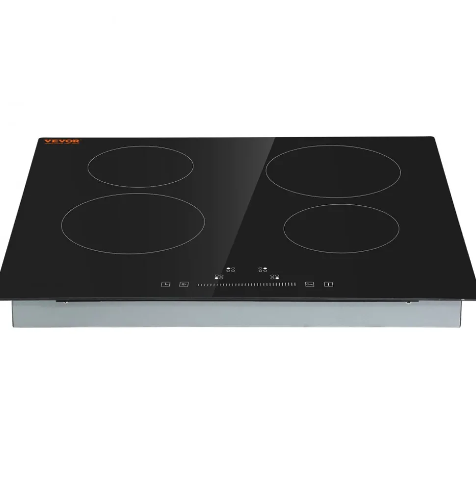 VEVOR Built in Electric Stove Top, 23.2 x 20.5 inch 4 Burners, 240V Glass Radiant Cooktop with Sensor Touch Control, Timer & Child Lock Included, 9 Power Levels for Simmer Steam Slow Cook Fry