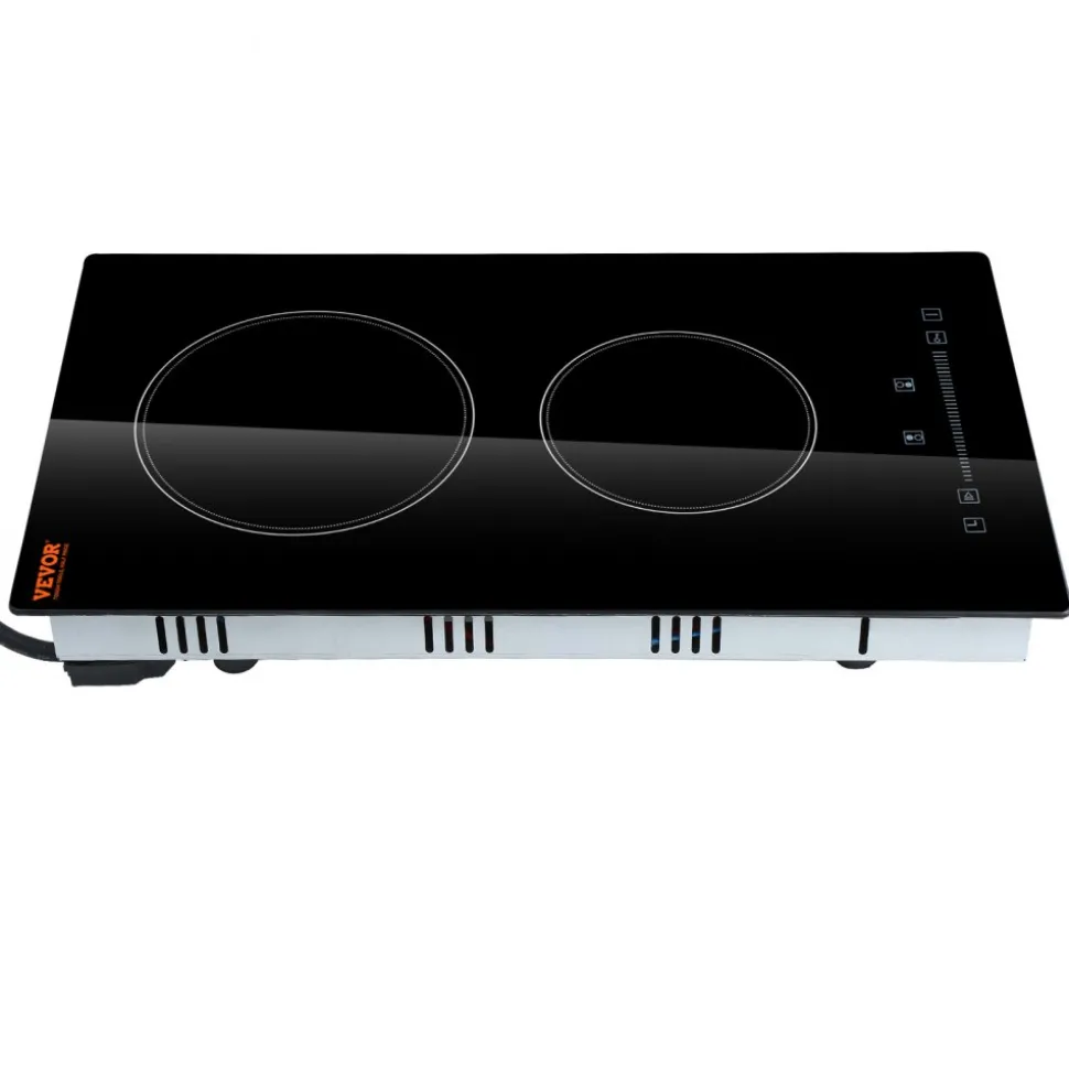 VEVOR Built in Electric Stove Top, 20 x 11.6 inch 2 Burners, 240V Glass Radiant Cooktop with Sensor Touch Control, Timer & Child Lock Included, 9 Power Levels for Simmer Steam Slow Cook Fry