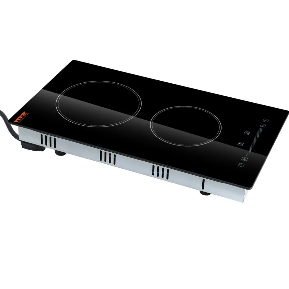 VEVOR Built in Electric Stove Top, 20 x 11.6 inch 2 Burners, 240V Glass Radiant Cooktop with Sensor Touch Control, Timer & Child Lock Included, 9 Power Levels for Simmer Steam Slow Cook Fry