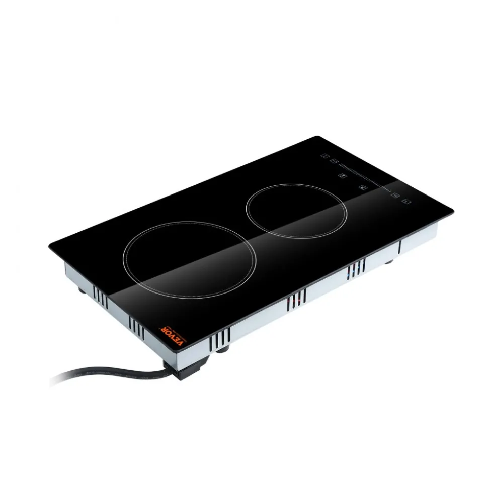 VEVOR Built in Electric Stove Top, 20 x 11.6 inch 2 Burners, 240V Glass Radiant Cooktop with Sensor Touch Control, Timer & Child Lock Included, 9 Power Levels for Simmer Steam Slow Cook Fry
