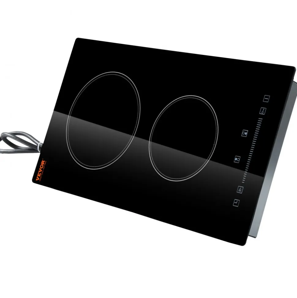 VEVOR Built in Electric Stove Top, 20 x 11.6 inch 2 Burners, 240V Glass Radiant Cooktop with Sensor Touch Control, Timer & Child Lock Included, 9 Power Levels for Simmer Steam Slow Cook Fry