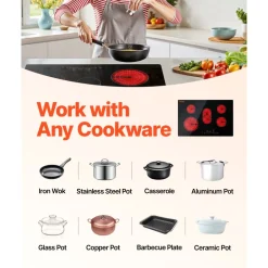 VEVOR Built in Electric Stove Top, 30.3 x 20.5 inch 5 Burners, 240V Glass Radiant Cooktop with Sensor Touch Control, Timer & Child Lock Included, 9 Power Levels for Simmer Steam Slow Cook Fry