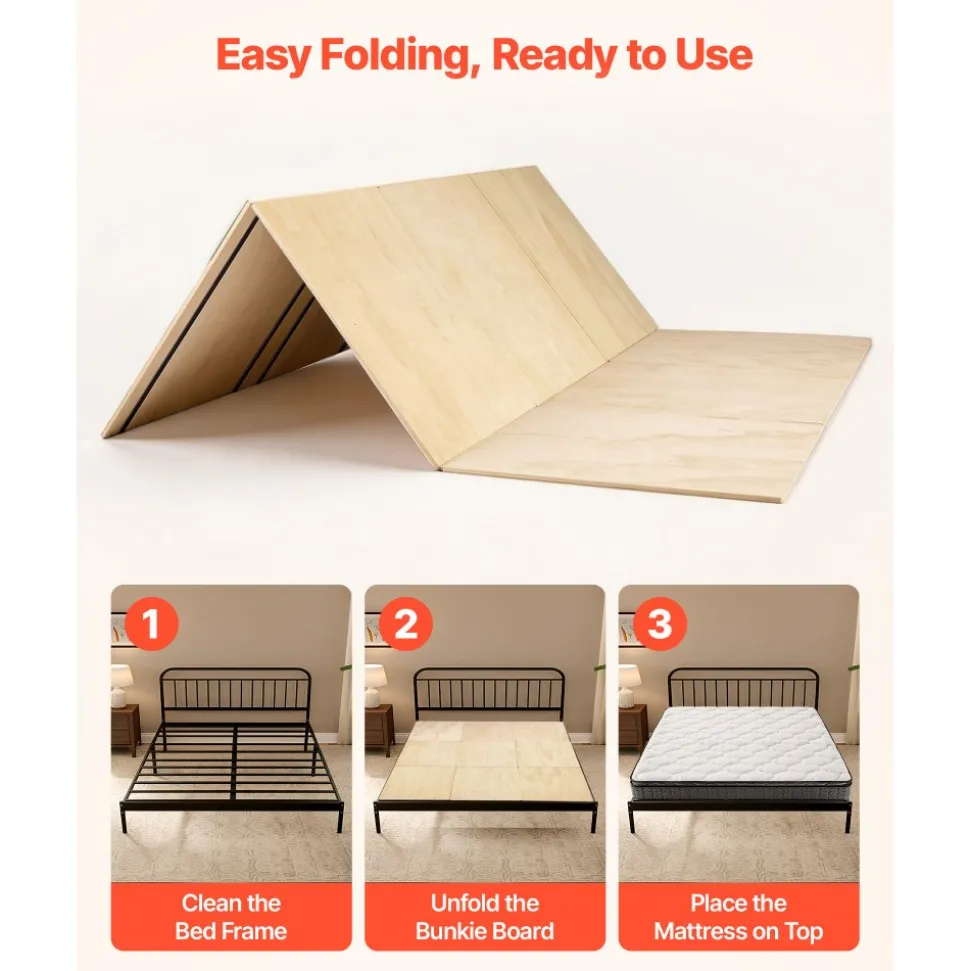 VEVOR Bunkie Board, Cal King 69.7 x 81.9 in, Foldable Bed Board Under Mattress with Nylon Webbing, Plywood, Rounded Edges, Anti-Sag Design for Metal Frames, Sleeper Sofas, Platform and Bunk Beds