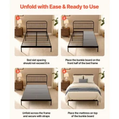 VEVOR Bunkie Board, Full Size 75.6 x 54.3 in, Foldable Bed Board Under Mattress with Hook-and-Loop Straps, PP Core with 600D Oxford Fabric, Anti-Sag for Metal Frames, Bunk Beds, and Sleeper Sofas