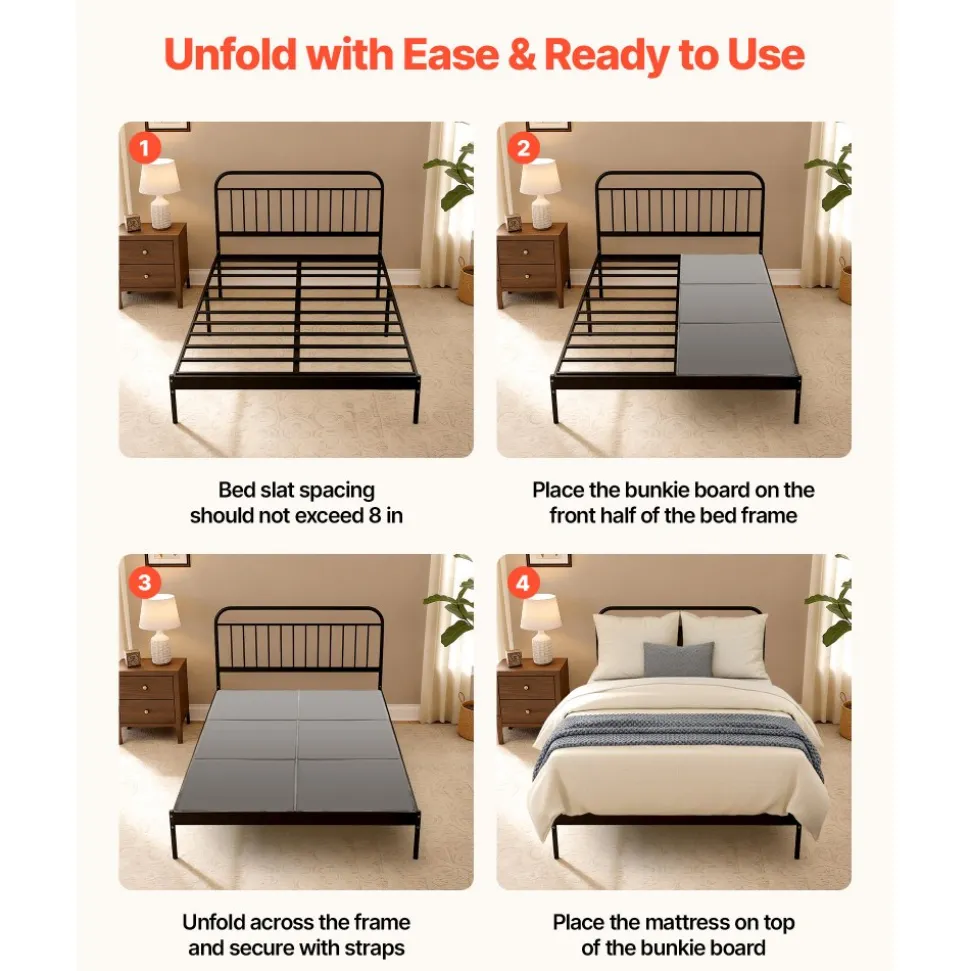 VEVOR Bunkie Board, Full Size 75.6 x 54.3 in, Foldable Bed Board Under Mattress with Hook-and-Loop Straps, PP Core with 600D Oxford Fabric, Anti-Sag for Metal Frames, Bunk Beds, and Sleeper Sofas