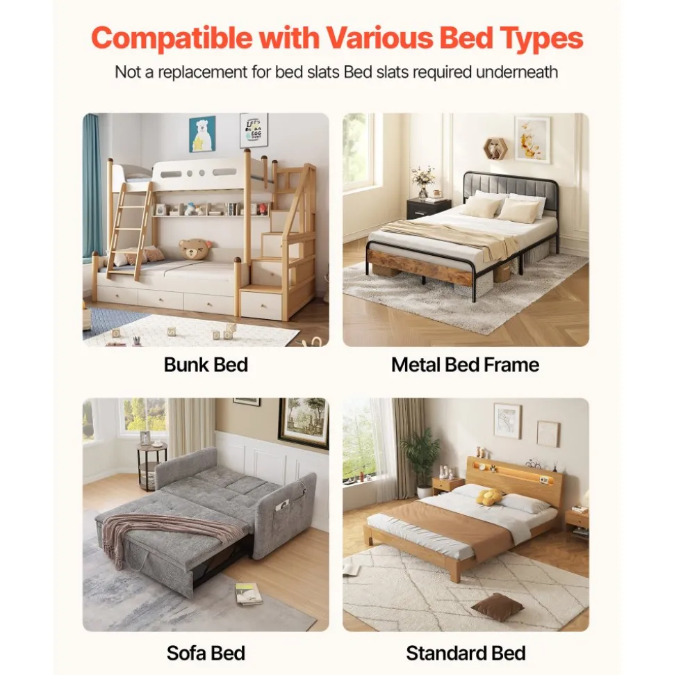 VEVOR Bunkie Board, Full Size 75.6 x 54.3 in, Foldable Bed Board Under Mattress with Hook-and-Loop Straps, PP Core with 600D Oxford Fabric, Anti-Sag for Metal Frames, Bunk Beds, and Sleeper Sofas