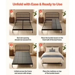 VEVOR Bunkie Board, King Size 80.3 x 75.9 in, Foldable Bed Board Under Mattress with Hook-and-Loop Straps, PP Core with 600D Oxford Fabric, Anti-Sag for Metal Frames, Bunk Beds, and Sleeper Sofas
