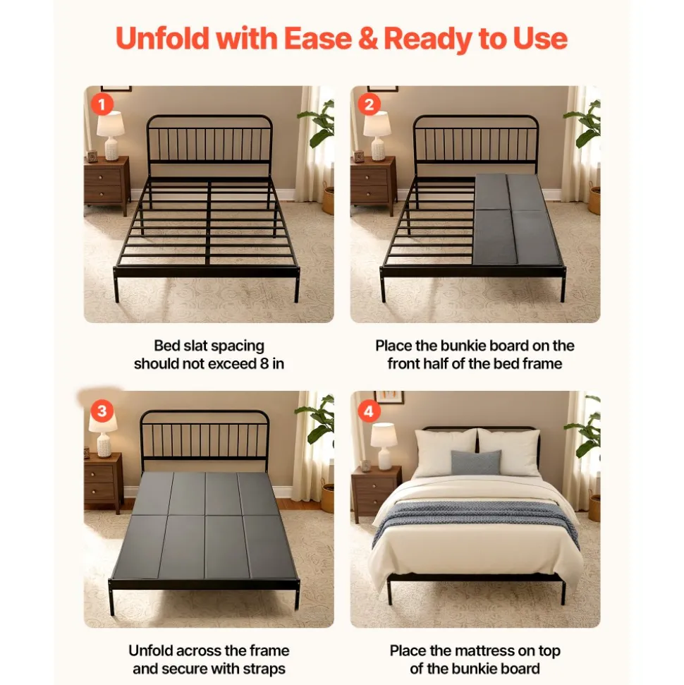 VEVOR Bunkie Board, King Size 80.3 x 75.9 in, Foldable Bed Board Under Mattress with Hook-and-Loop Straps, PP Core with 600D Oxford Fabric, Anti-Sag for Metal Frames, Bunk Beds, and Sleeper Sofas