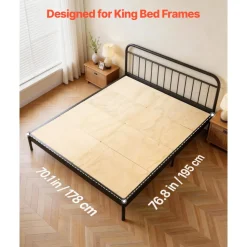 VEVOR Bunkie Board, King Size 76.8 x 70.1 in, Foldable Bed Board Under Mattress with Nylon Webbing, Plywood, Rounded Edges, Anti-Sag Design for Metal Frames, Sleeper Sofas, Platform and Bunk Beds