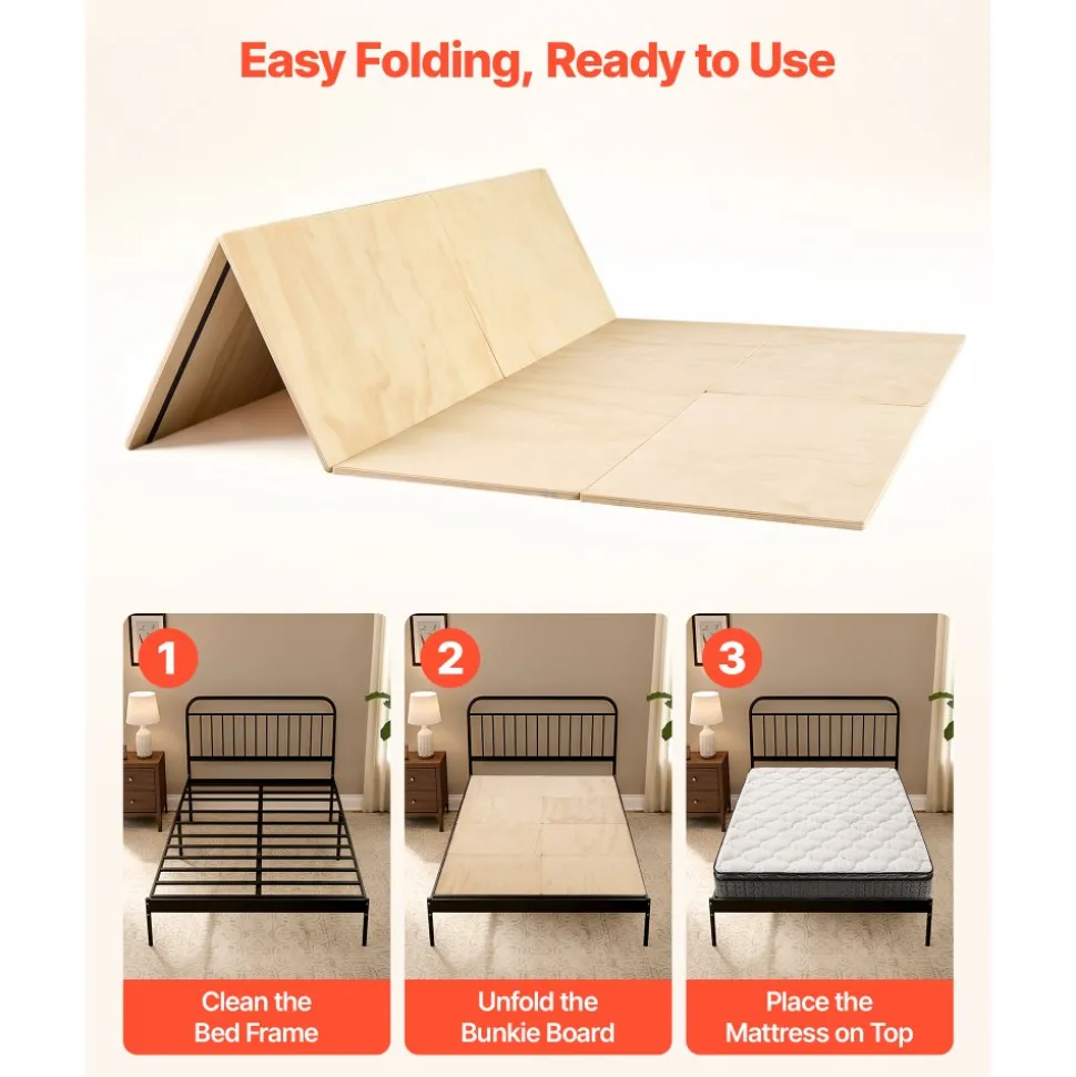 VEVOR Bunkie Board, Queen Size 76.8 x 58.3 in, Foldable Bed Board Under Mattress with Nylon Webbing, Plywood, Rounded Edges, Anti-Sag Design for Metal Frames, Sleeper Sofas, Platform and Bunk Beds