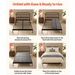 VEVOR Bunkie Board, Queen Size 80.3 x 60.2 in, Foldable Bed Board Under Mattress with Hook-and-Loop Straps, PP Core with 600D Oxford Fabric, Anti-Sag for Metal Frames, Bunk Beds, and Sleeper Sofas