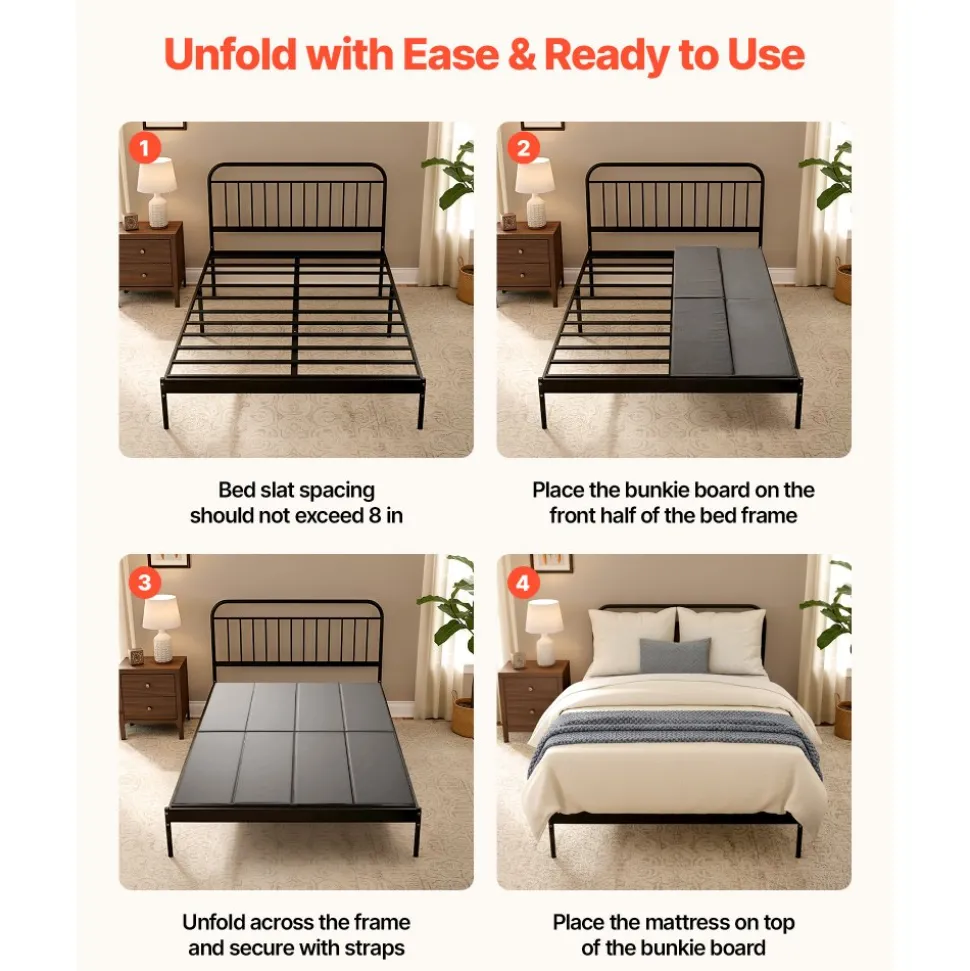 VEVOR Bunkie Board, Queen Size 80.3 x 60.2 in, Foldable Bed Board Under Mattress with Hook-and-Loop Straps, PP Core with 600D Oxford Fabric, Anti-Sag for Metal Frames, Bunk Beds, and Sleeper Sofas