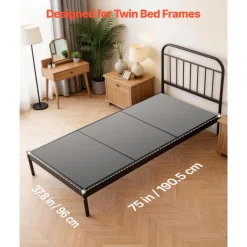 VEVOR Bunkie Board, Twin Size 75 x 37.8 in, Foldable Bed Board Under Mattress with Hook-and-Loop Straps, PP Core with 600D Oxford Fabric, Anti-Sag for Metal Frames, Bunk Beds, and Sleeper Sofas