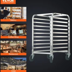 VEVOR Bun Pan Rack, 10-Tier Commercial Bakery Racks with Brake Wheels, Aluminum Racking Trolley Storage for Half & Full Sheet, Speed Rack For Kitchen Home, Bread Baking Equipment, 26