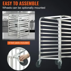 VEVOR Bun Pan Rack, 10-Tier Commercial Bakery Racks with Brake Wheels, Aluminum Racking Trolley Storage for Half & Full Sheet, Speed Rack For Kitchen Home, Bread Baking Equipment, 26
