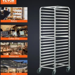 VEVOR Bun Pan Rack, 20-Tier Commercial Bakery Racks with Brake Wheels, Aluminum Racking Trolley Storage for Half & Full Sheet, Speed Rack For Kitchen Home, Bread Baking Equipment, 26