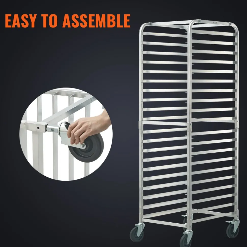 VEVOR Bun Pan Rack, 20-Tier Commercial Bakery Racks with Brake Wheels, Aluminum Racking Trolley Storage for Half & Full Sheet, Speed Rack For Kitchen Home, Bread Baking Equipment, 26"L x 20.4"W x 70"H