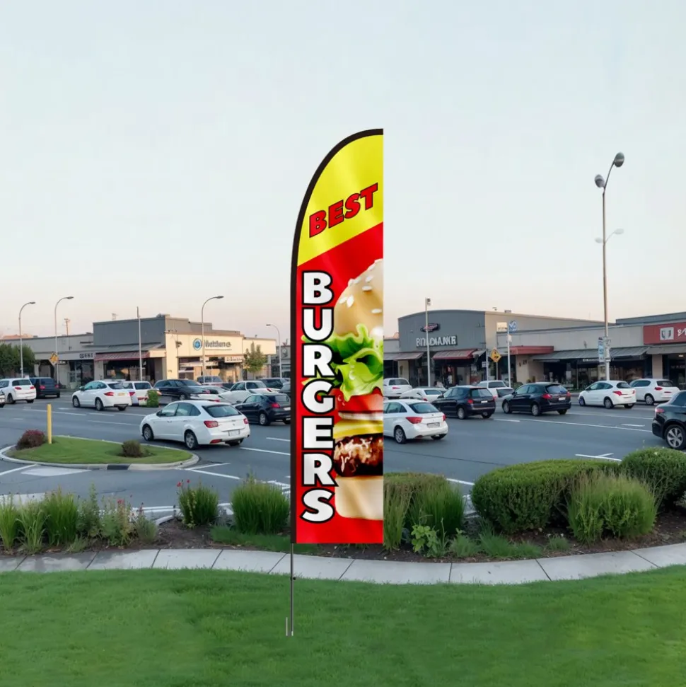 VEVOR Burger Restaurant Advertising Feather Flag with Pole Kit, Advertising Flags for Business Outside, Includes 1 Banner Flag, 1 Pole, 1 Ground Stake, Swooper Flag for Businesses 16.3 FT