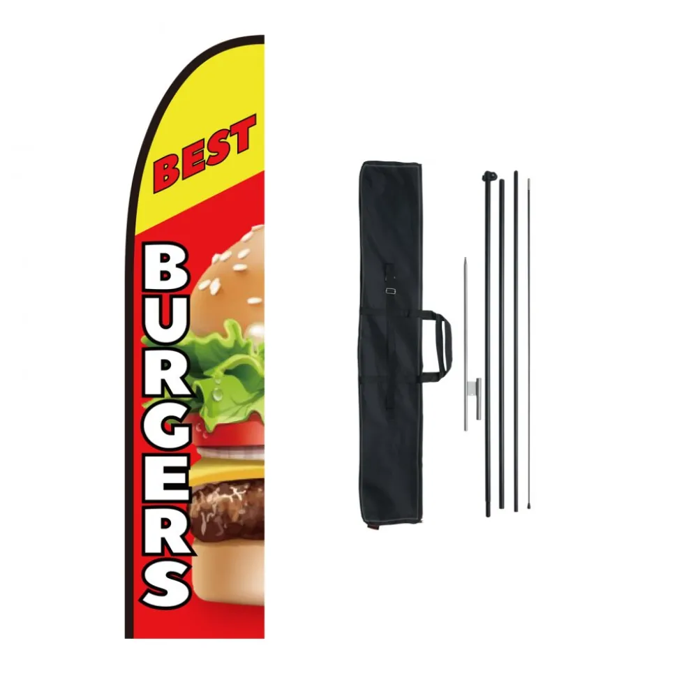 VEVOR Burger Restaurant Advertising Feather Flag with Pole Kit, Advertising Flags for Business Outside, Includes 1 Banner Flag, 1 Pole, 1 Ground Stake, Swooper Flag for Businesses 16.3 FT