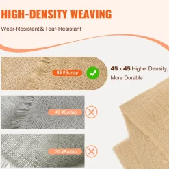 VEVOR Burlap Fabric Roll, 40” x 30 ft & 50 x 50 High Density Wide Natural Burlap Fabric Rolls, Jute Fabric Burlap Tree Wrap Roll, for Decor, Crafts, Wedding, Gardening, Plant & Tree Winter Covering