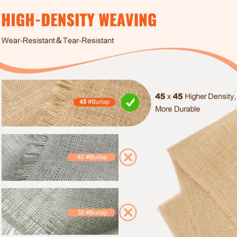 VEVOR Burlap Fabric Roll, 40” x 30 ft & 50 x 50 High Density Wide Natural Burlap Fabric Rolls, Jute Fabric Burlap Tree Wrap Roll, for Decor, Crafts, Wedding, Gardening, Plant & Tree Winter Covering
