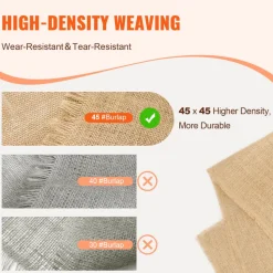 VEVOR Burlap Fabric Roll, 40” x 300 ft & 45 x 45 High Density Wide Natural Burlap Fabric Rolls, Jute Fabric Burlap Tree Wrap Roll, for Decor, Crafts, Wedding, Gardening, Plant & Tree Winter Covering