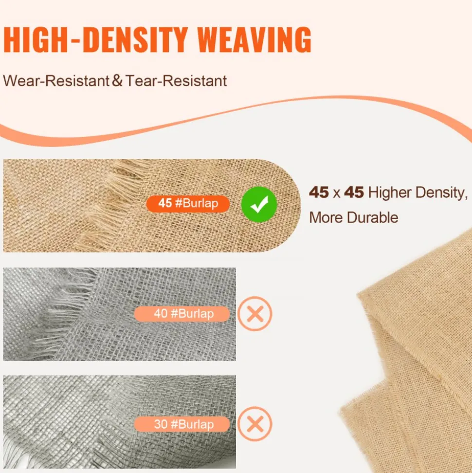 VEVOR Burlap Fabric Roll, 40” x 300 ft & 45 x 45 High Density Wide Natural Burlap Fabric Rolls, Jute Fabric Burlap Tree Wrap Roll, for Decor, Crafts, Wedding, Gardening, Plant & Tree Winter Covering