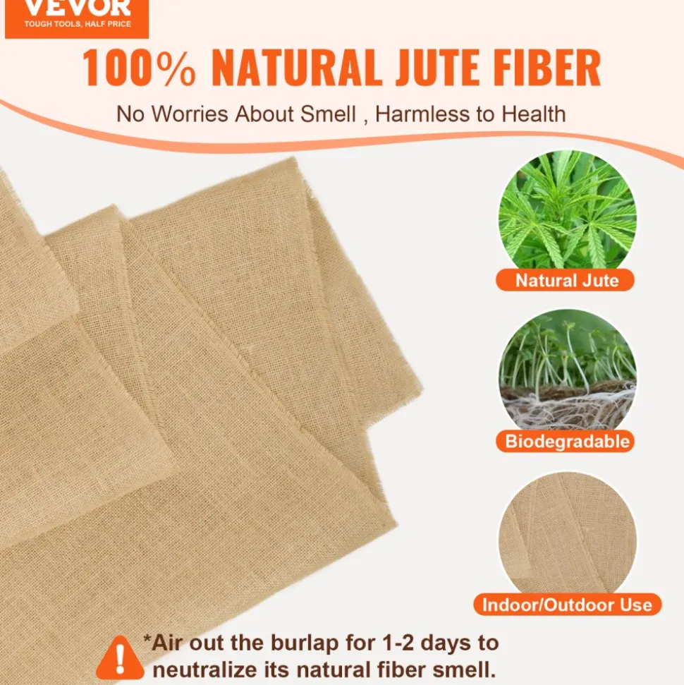 VEVOR Burlap Fabric Roll, 14” x 150 ft & 50 x 50 High Density Wide Natural Burlap Fabric Rolls, Jute Fabric Burlap Tree Wrap Roll, for Decor, Crafts, Wedding, Gardening, Plant & Tree Winter Covering