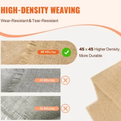 VEVOR Burlap Fabric Roll, 14” x 150 ft & 50 x 50 High Density Wide Natural Burlap Fabric Rolls, Jute Fabric Burlap Tree Wrap Roll, for Decor, Crafts, Wedding, Gardening, Plant & Tree Winter Covering